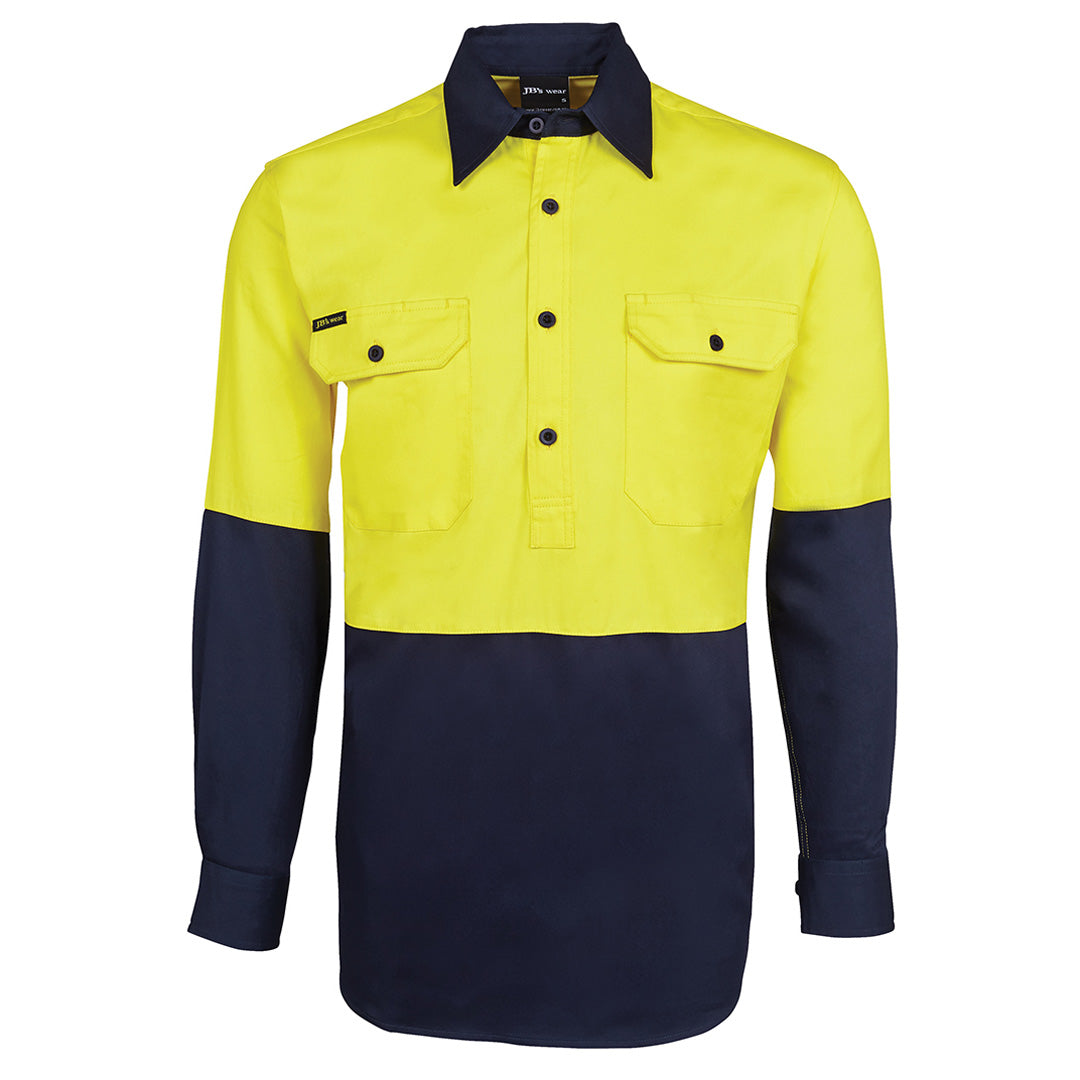 Jbs Wear The Closed Front Hi Vis 190G Work Shirt | Long Sleeve | Adults Yellow/Navy Work Safety Protective Gear