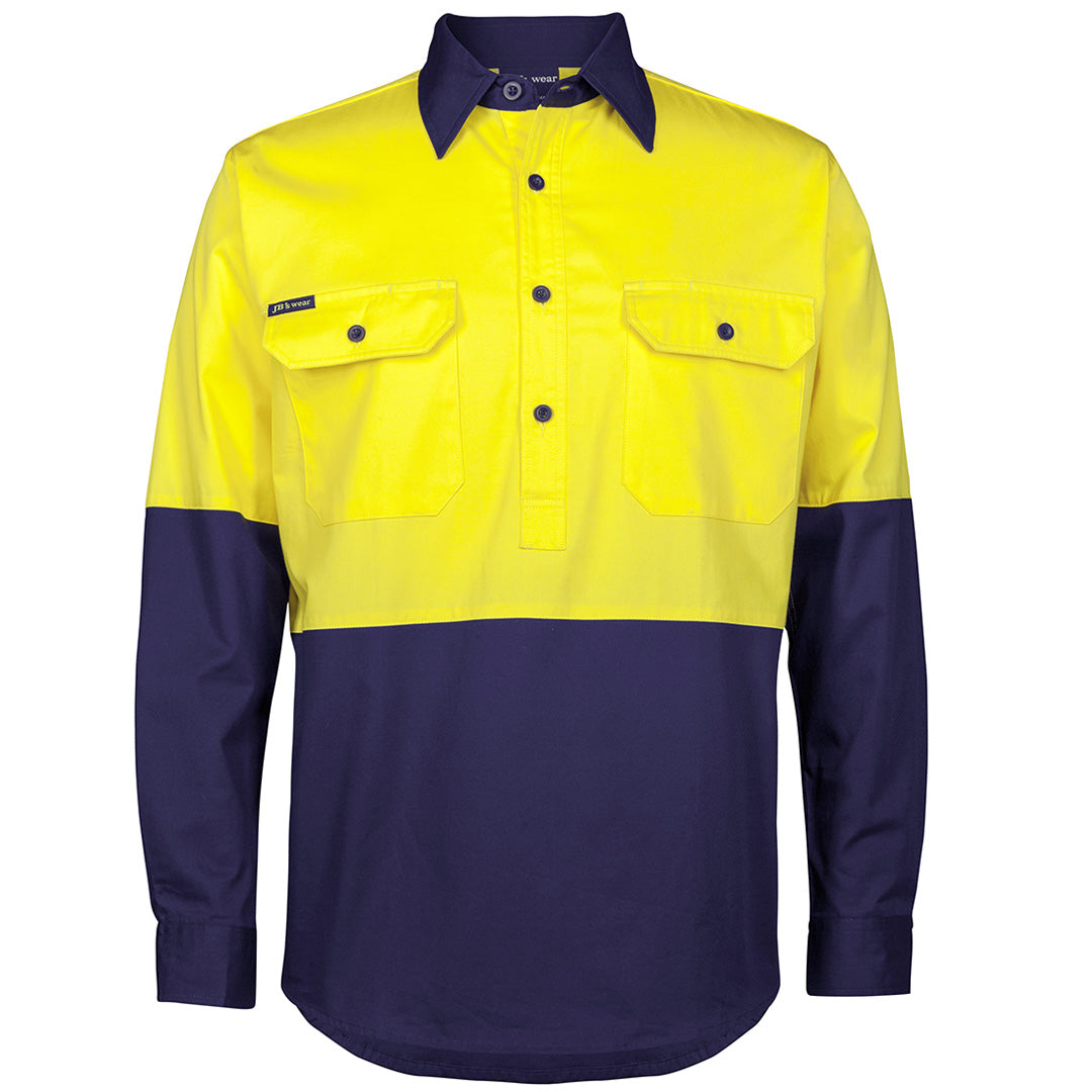 Jbs Wear The Closed Front Hi Vis Work Shirt | Long Sleeve | Adults Yellow/Navy Work Safety Protective Gear