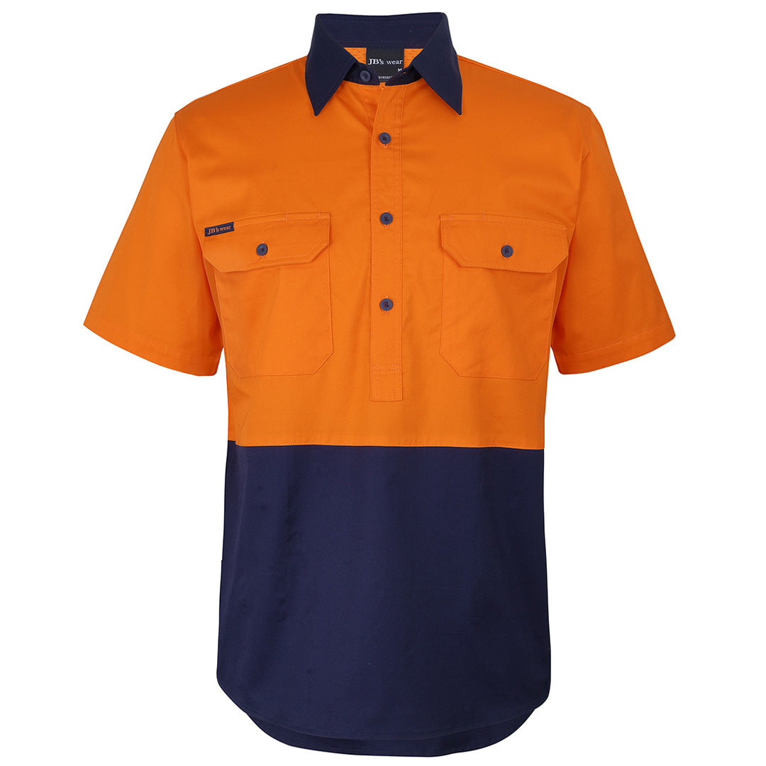 Jbs Wear The Closed Front Hi Vis Work Shirt | Short Sleeve | Adults Orange/Navy Work Safety Protective Gear