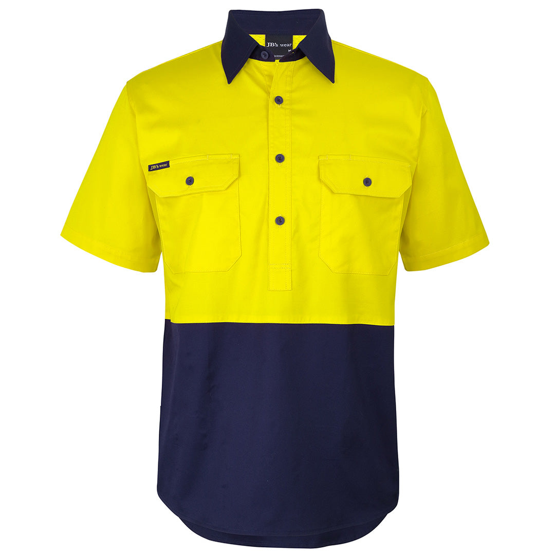 Jbs Wear The Closed Front Hi Vis Work Shirt | Short Sleeve | Adults Yellow/Navy Work Safety Protective Gear