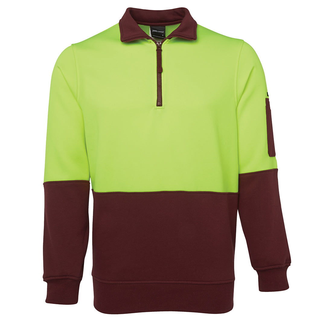 Jbs Wear The Classic Hi Vis Half Zip Fleece Jumper | Adults Lime/Maroon Work Safety Protective Gear