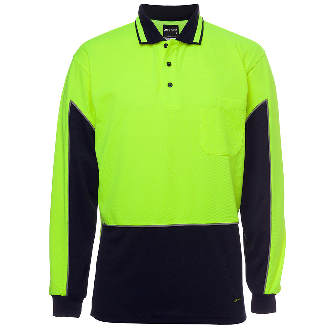 Jbs Wear The Gap Hi Vis Polo | Long Sleeve | Adults Lime/Navy Work Safety Protective Gear