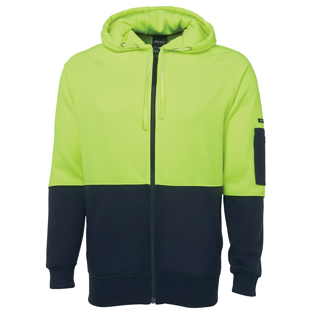 Jbs Wear The Full Zip Hi Vis Fleece Hoodie | Adults Lime/Navy Work Safety Protective Gear