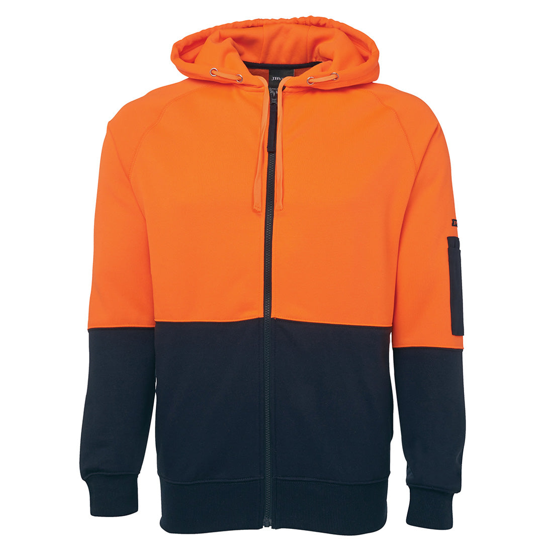Jbs Wear The Full Zip Hi Vis Fleece Hoodie | Adults Orange/Navy Work Safety Protective Gear