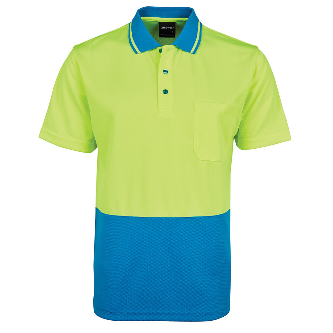 Jbs Wear The Non Cuff Hi Vis Polo | Mens | Short Sleeve | Plus Lime/Aqua Work Safety Protective Gear