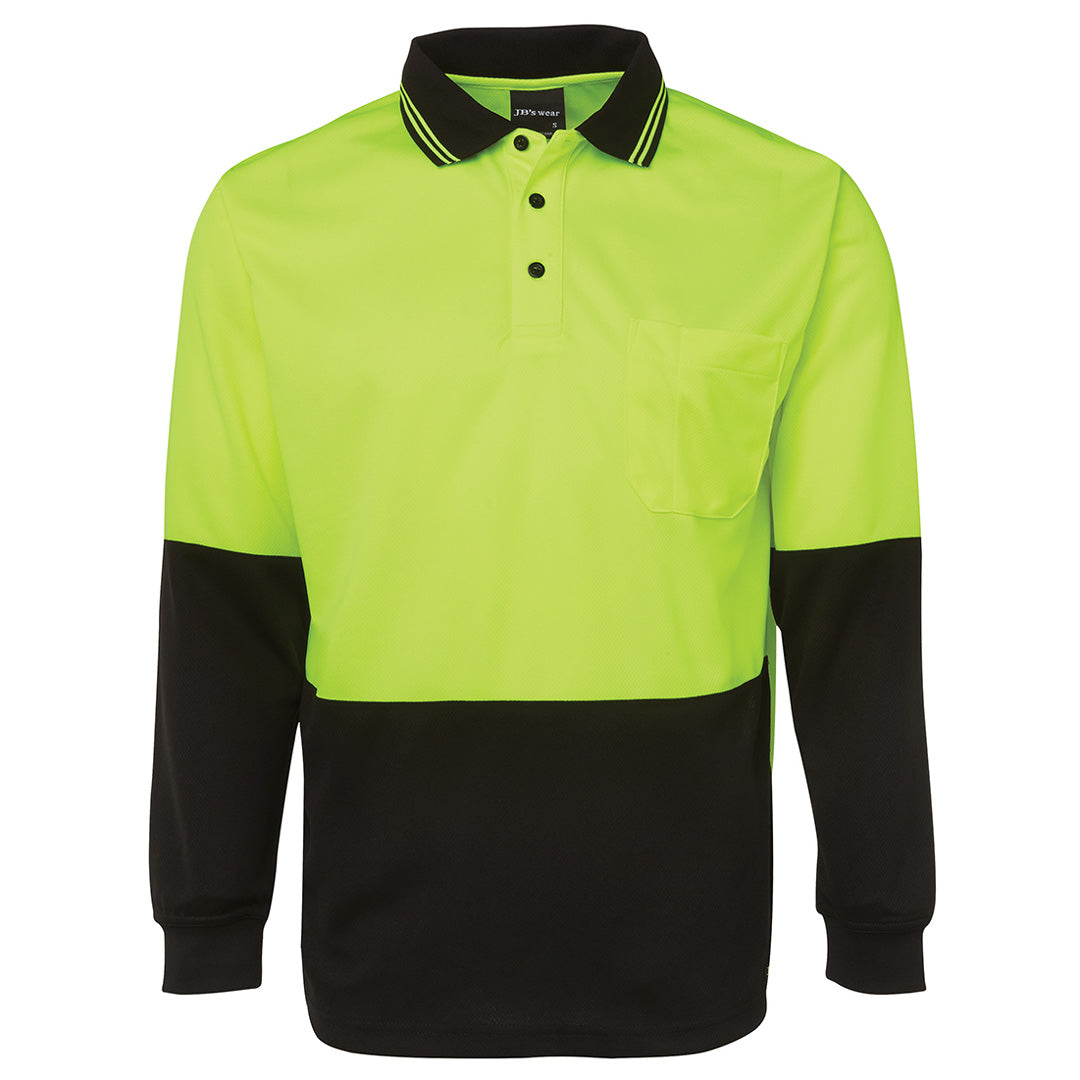 Jbs Wear The Traditional Hi Vis Polo | Long Sleeve | Adults Lime/Black Work Safety Protective Gear