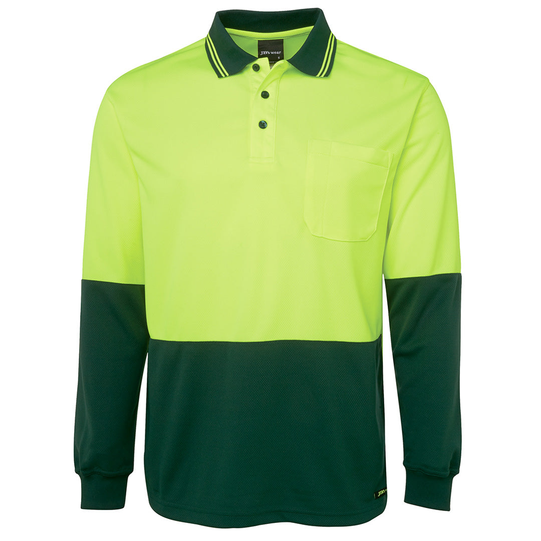 Jbs Wear The Traditional Hi Vis Polo | Long Sleeve | Adults Lime/Bottle Work Safety Protective Gear