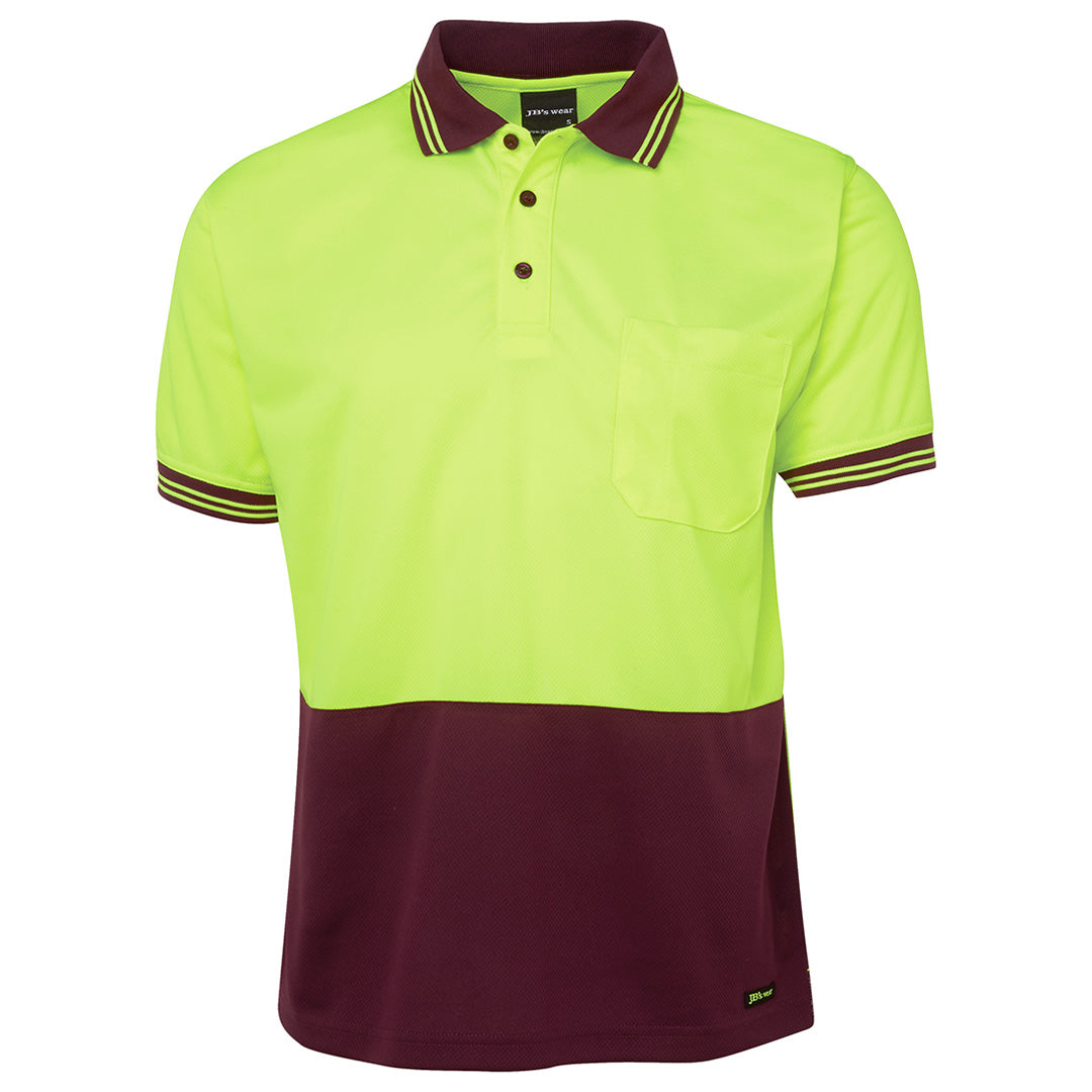 Jbs Wear The Traditional Hi Vis Polo | Short Sleeve | Adults Lime/Maroon Work Safety Protective Gear