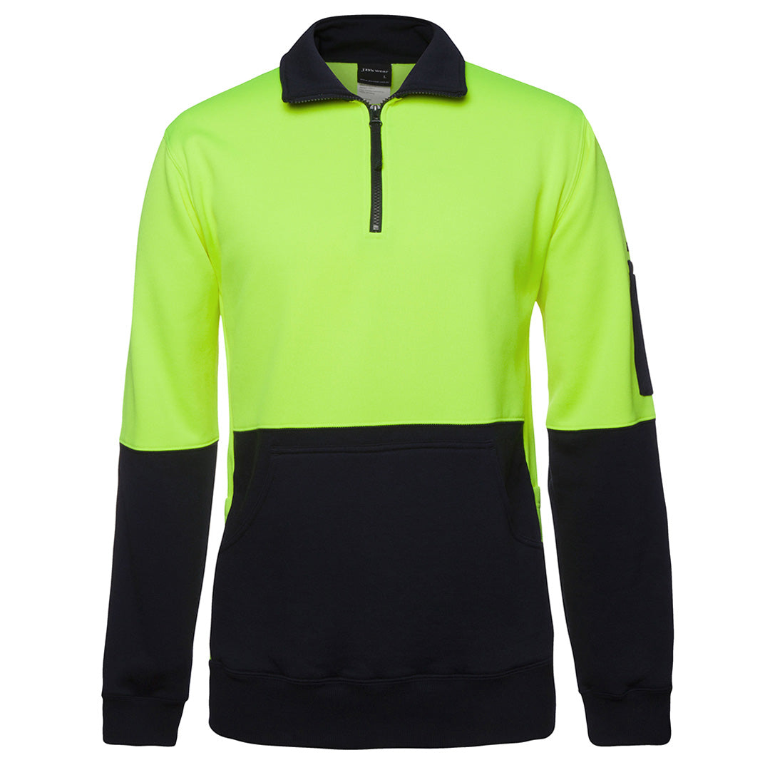 Jbs Wear The Classic 330g Hi Vis Half Zip Fleece Jumper | Adults Lime/Navy Work Safety Protective Gear