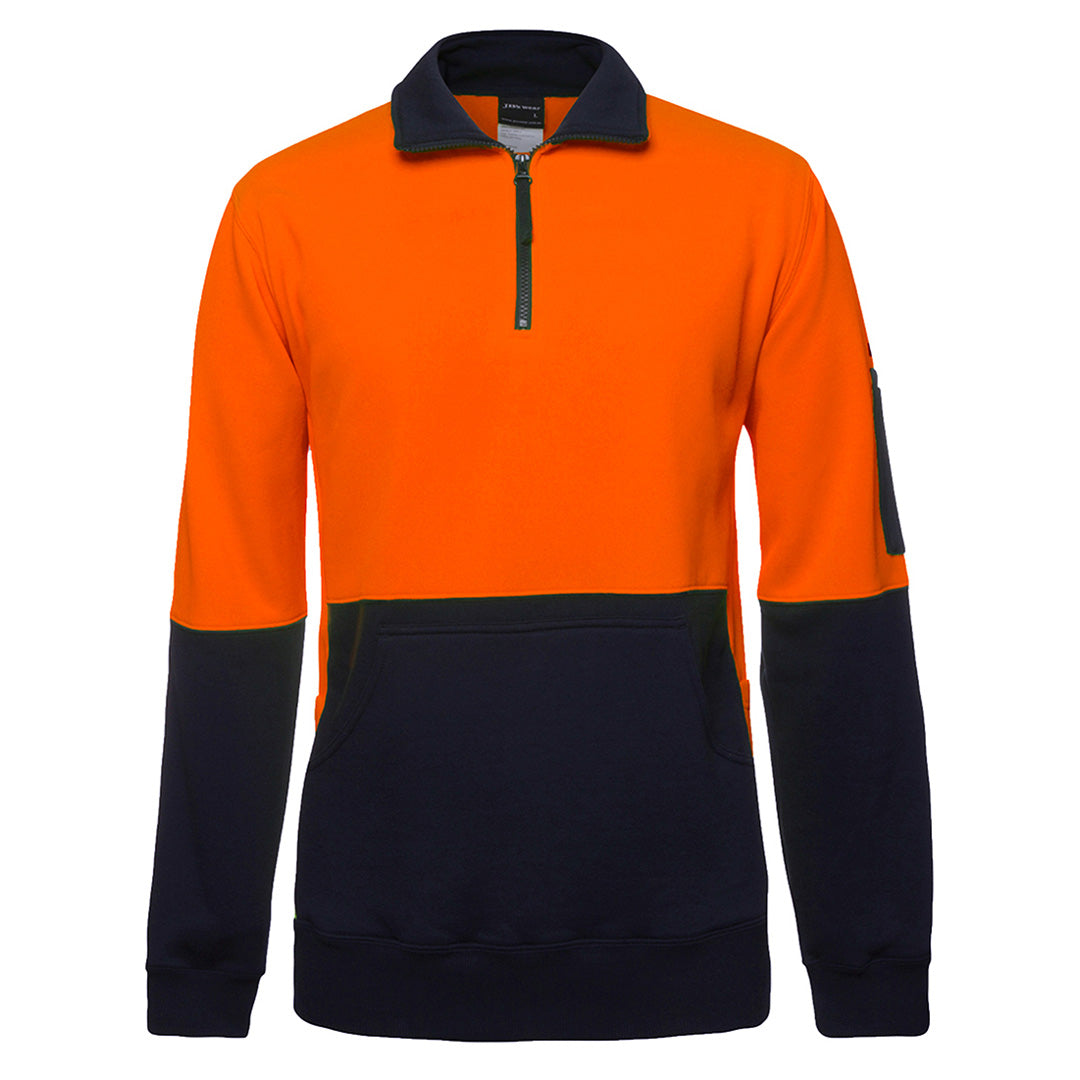 Jbs Wear The Classic 330g Hi Vis Half Zip Fleece Jumper | Adults Orange/Navy Work Safety Protective Gear