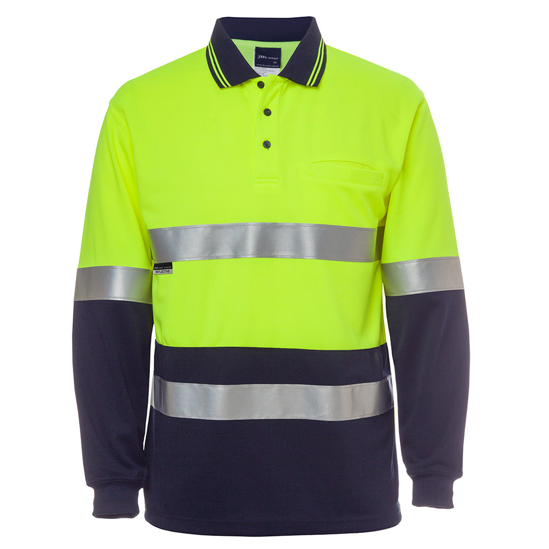 Jbs Wear The Traditional Hi Vis Polo | Taped | Long Sleeve | Adults Lime/Navy Work Safety Protective Gear
