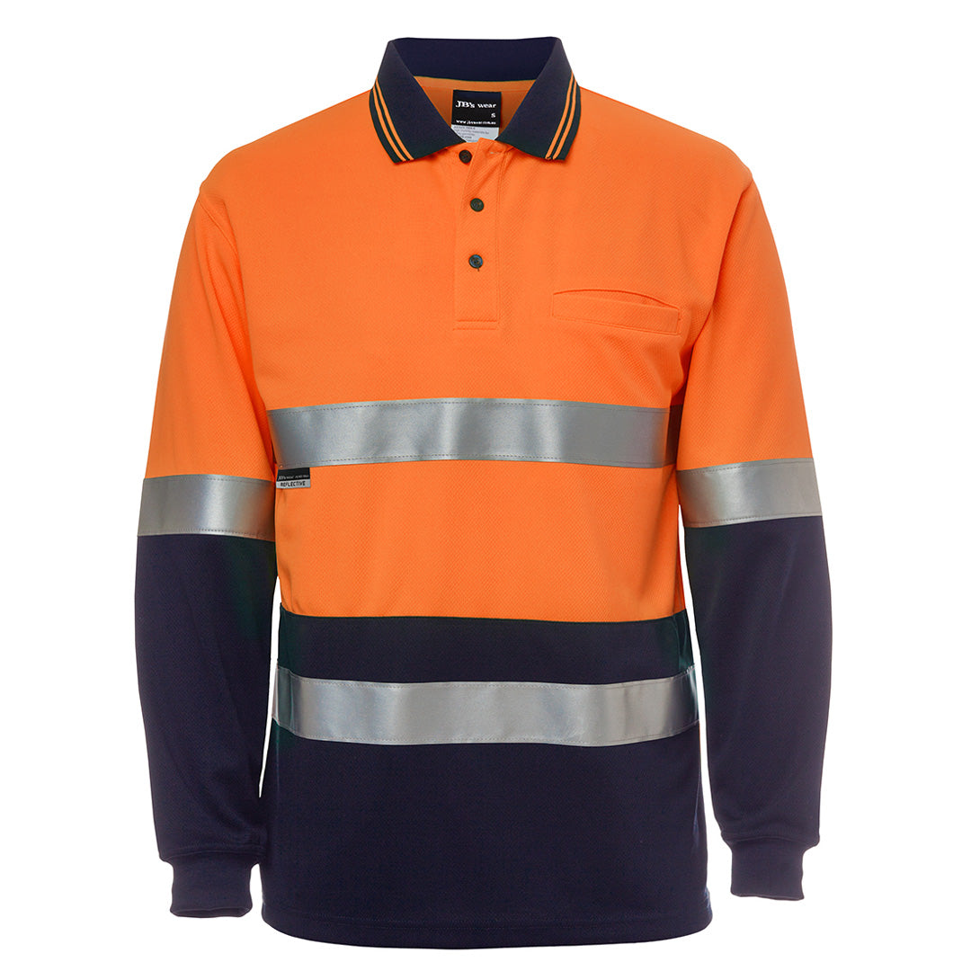 Jbs Wear The Traditional Hi Vis Polo | Taped | Long Sleeve | Adults Orange/Navy Work Safety Protective Gear