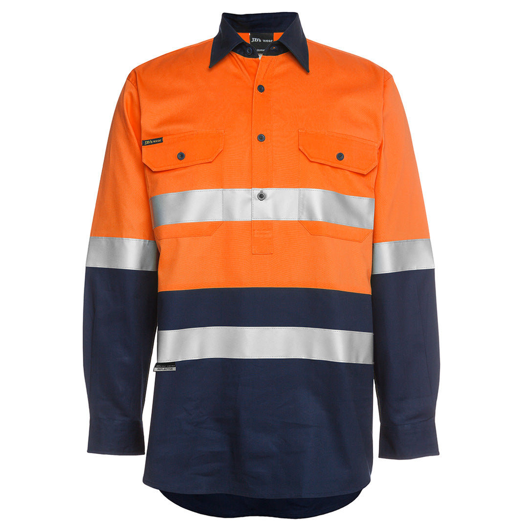 Jbs Wear The Closed Front 190g Hi Vis Day / Night Work Shirt | Long Sleeve | Adults Orange/Navy Work Safety Protective Gear