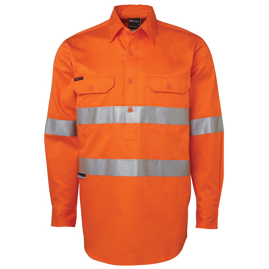 Jbs Wear The Closed Front 190g Hi Vis Day / Night Work Shirt | Long Sleeve | Adults Orange Work Safety Protective Gear