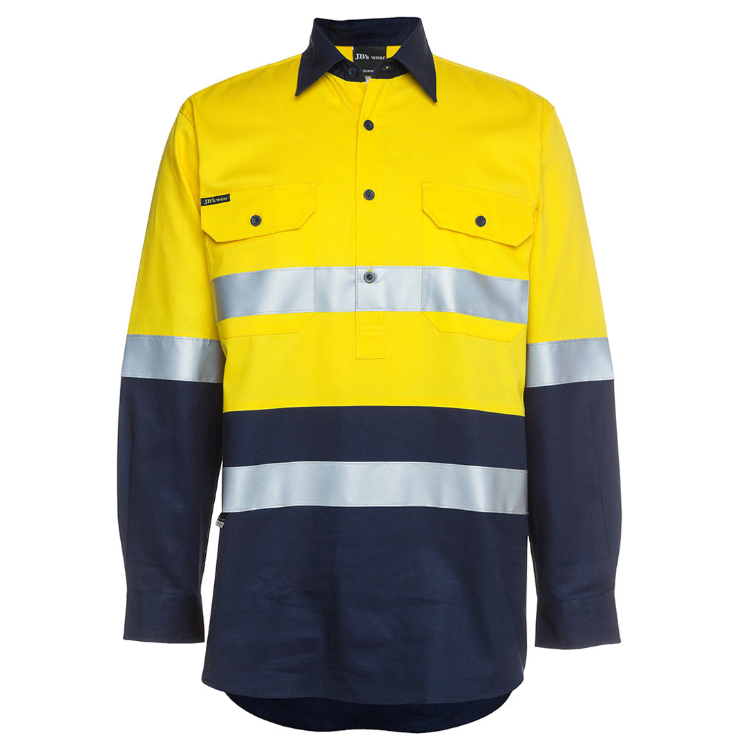 Jbs Wear The Closed Front 190g Hi Vis Day / Night Work Shirt | Long Sleeve | Adults Yellow/Navy Work Safety Protective Gear