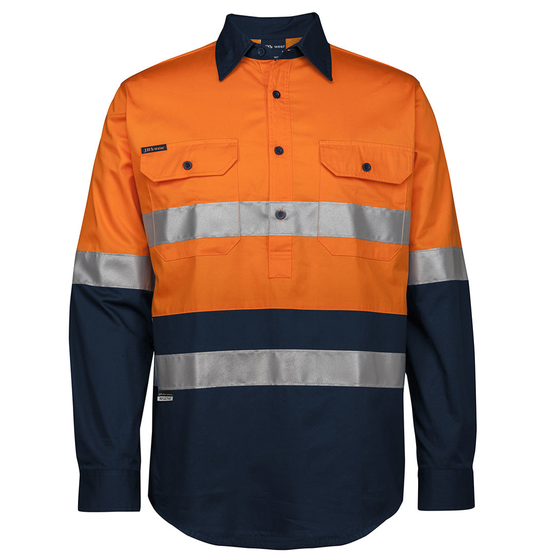 Jbs Wear The Closed Front Hi Vis Day / Night Work Shirt | Long Sleeve | Adults Orange/Navy Work Safety Protective Gear