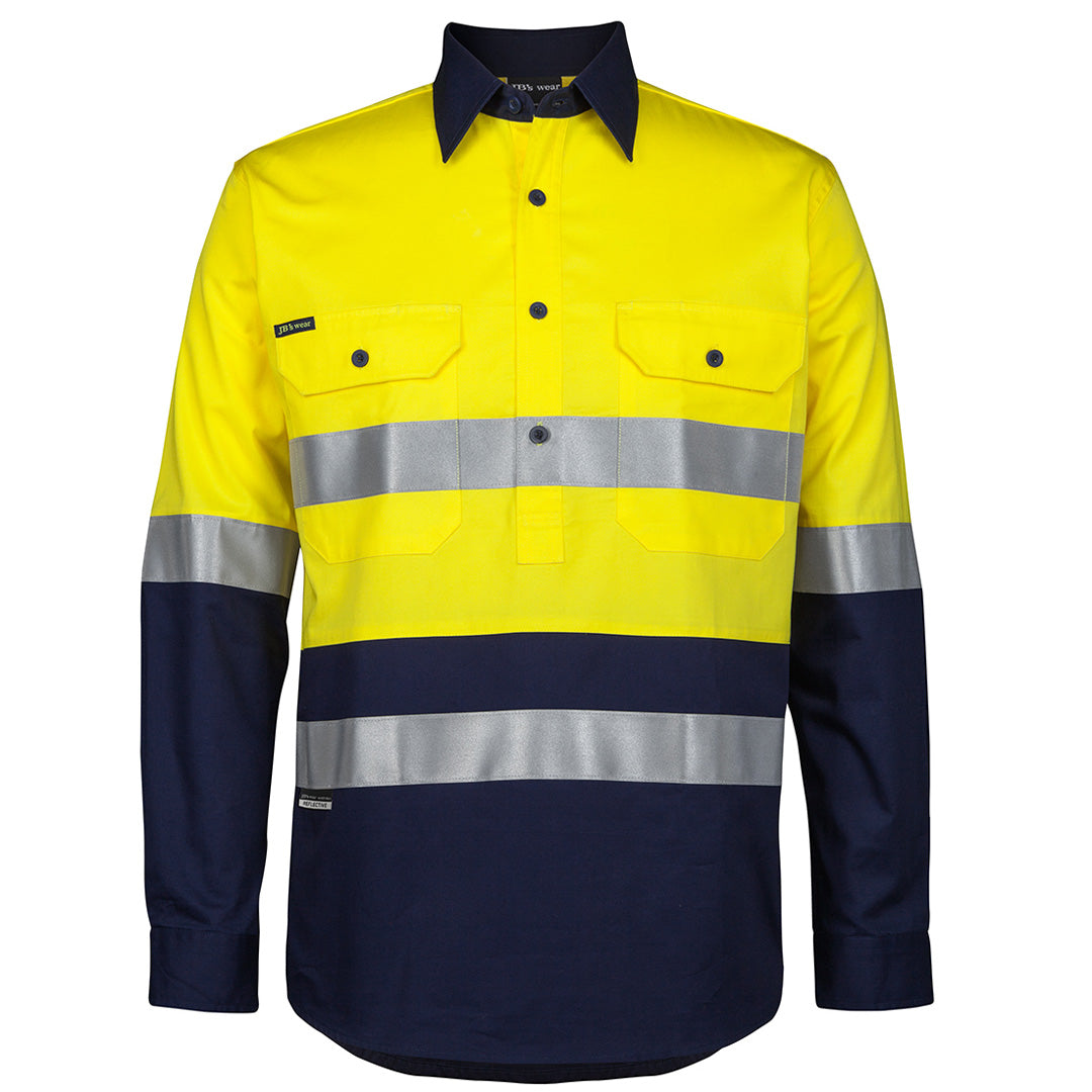 Jbs Wear The Closed Front Hi Vis Day / Night Work Shirt | Long Sleeve | Adults Yellow/Navy Work Safety Protective Gear
