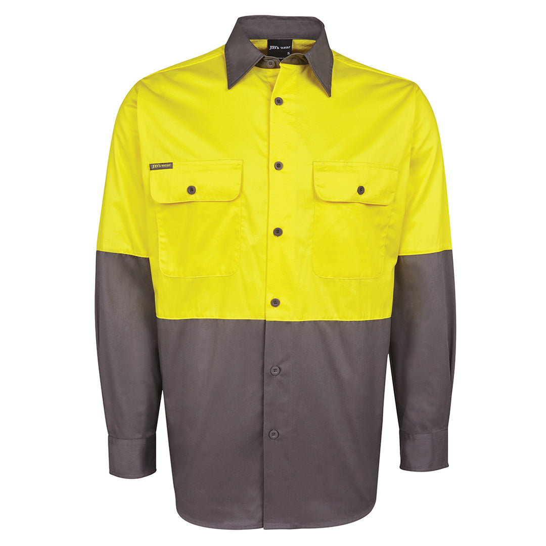 Jbs Wear The Hi Vis 150G Shirt | Long Sleeve | Adults Yellow/Charcoal Work Safety Protective Gear