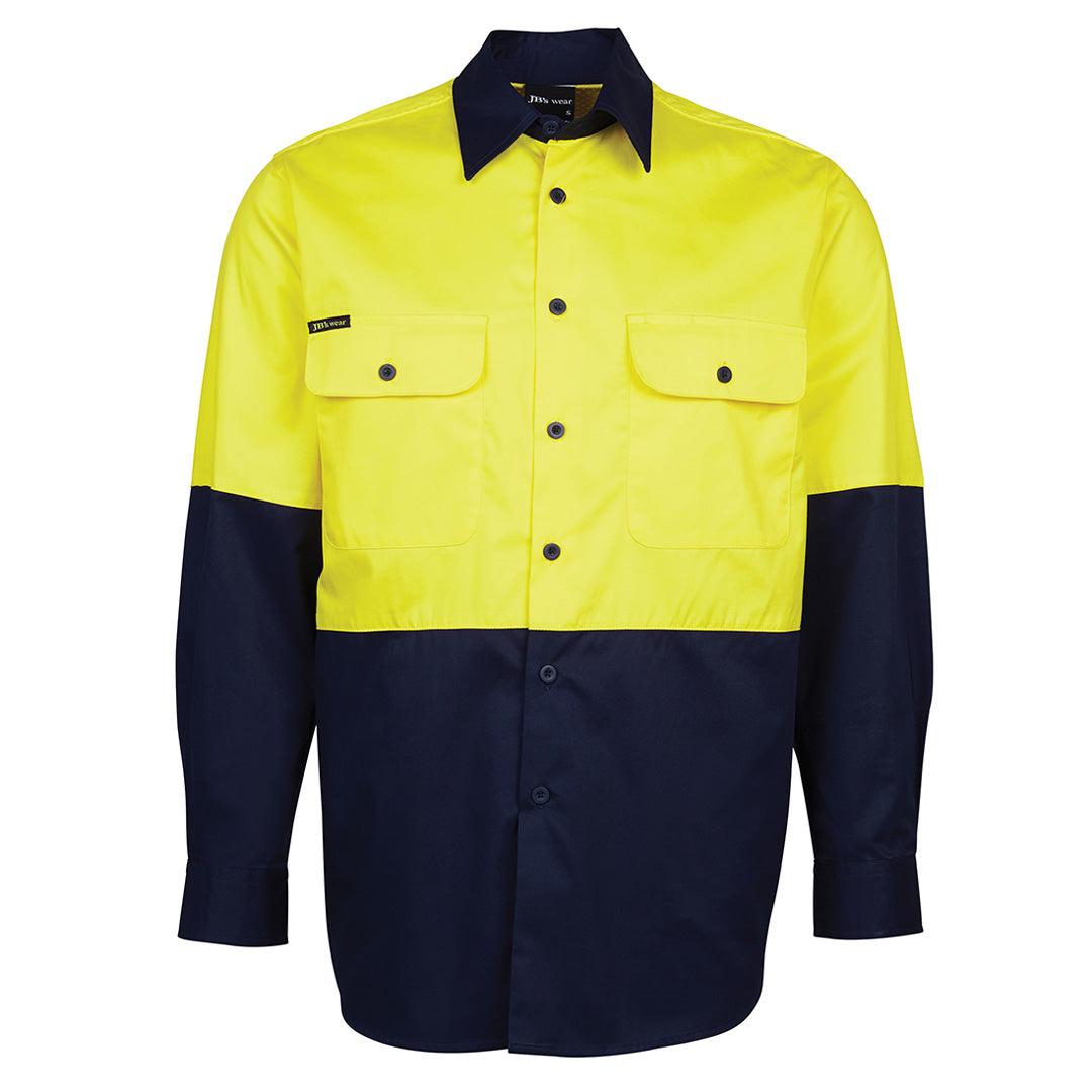 Jbs Wear The Hi Vis 150G Shirt | Long Sleeve | Adults Yellow/Navy Work Safety Protective Gear