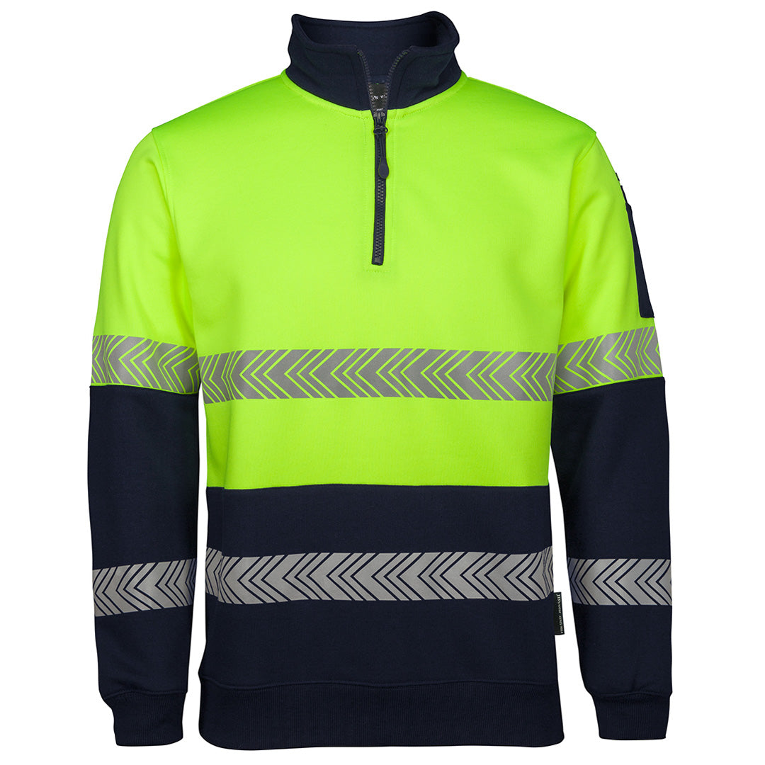Jbs Wear The Hi Vis Half Zip Segmented Tape Fleece Jumper | Adults Lime/Navy Work Safety Protective Gear