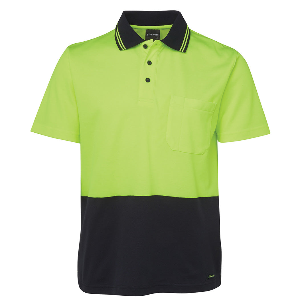 Jbs Wear The Non Cuff Cotton Back Hi Vis Polo | Short Sleeve | Adults Lime/Navy Work Safety Protective Gear