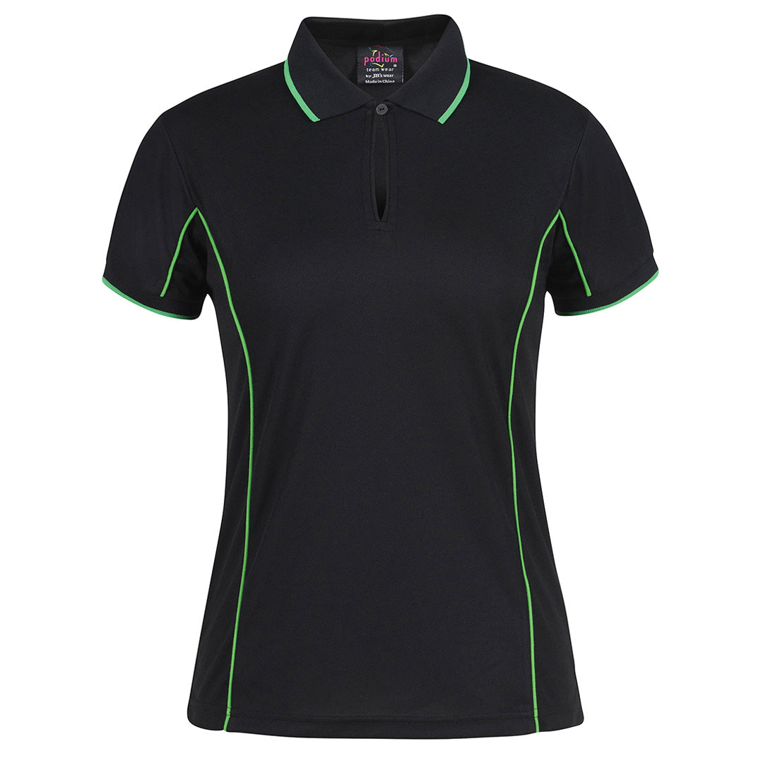 Jbs Wear The Piping Polo | Short Sleeve | Black Base | Ladies Black/Pea Green Shirts & Tops