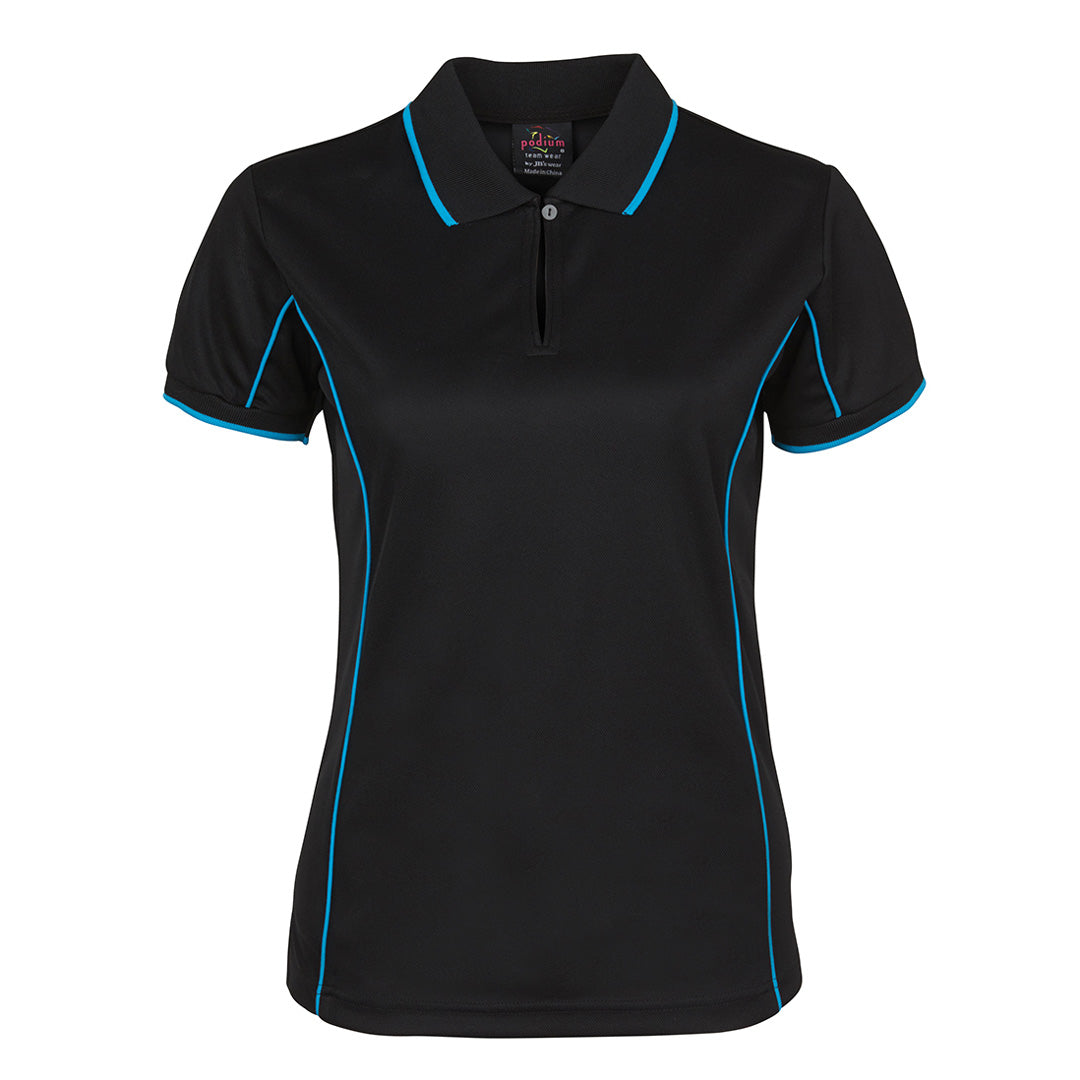Jbs Wear The Piping Polo | Short Sleeve | Black Base | Ladies Black/Aqua Shirts & Tops
