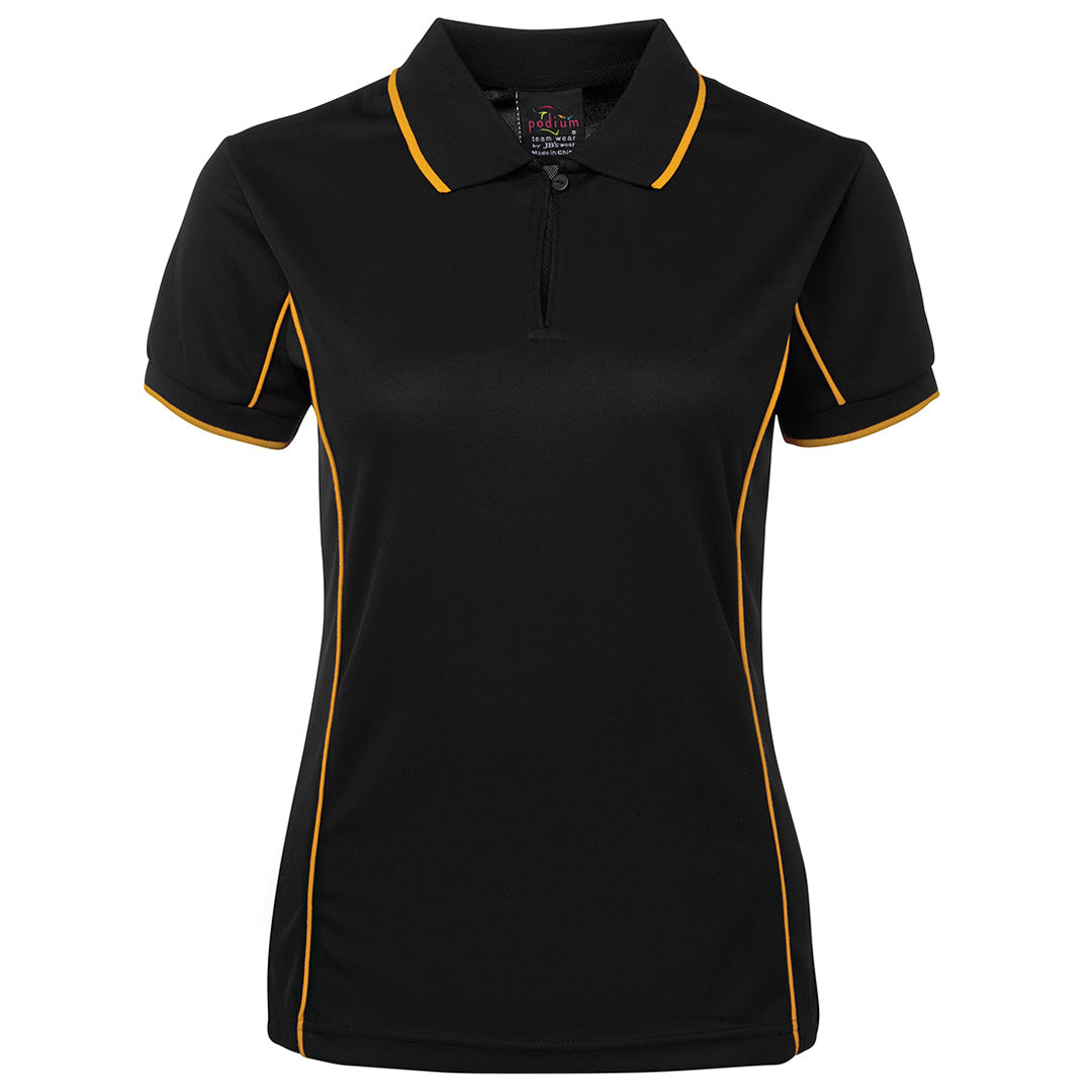 Jbs Wear The Piping Polo | Short Sleeve | Black Base | Ladies Black/Gold Shirts & Tops