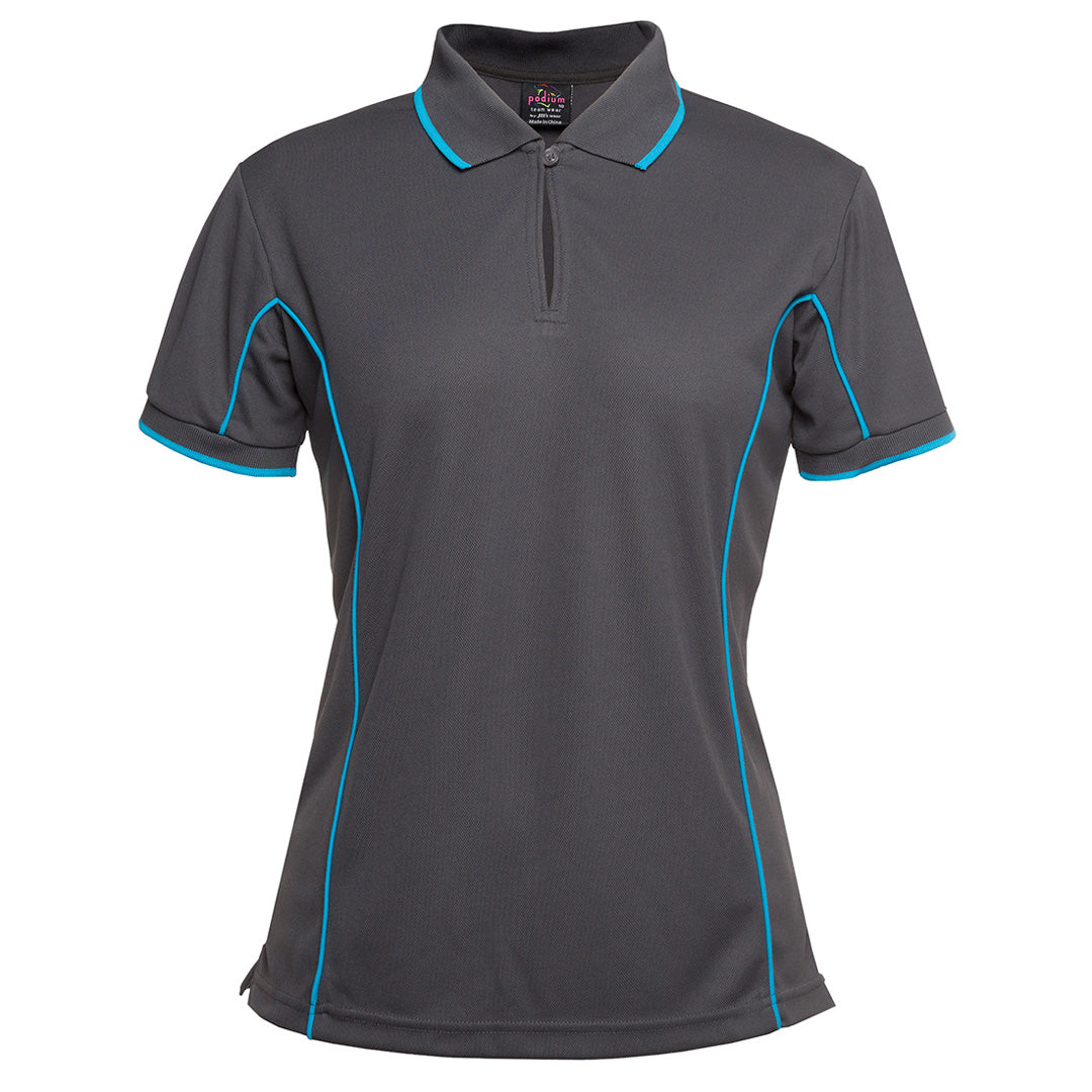Jbs Wear The Piping Polo | Short Sleeve | Grey Base | Ladies Charcoal/Aqua Shirts & Tops