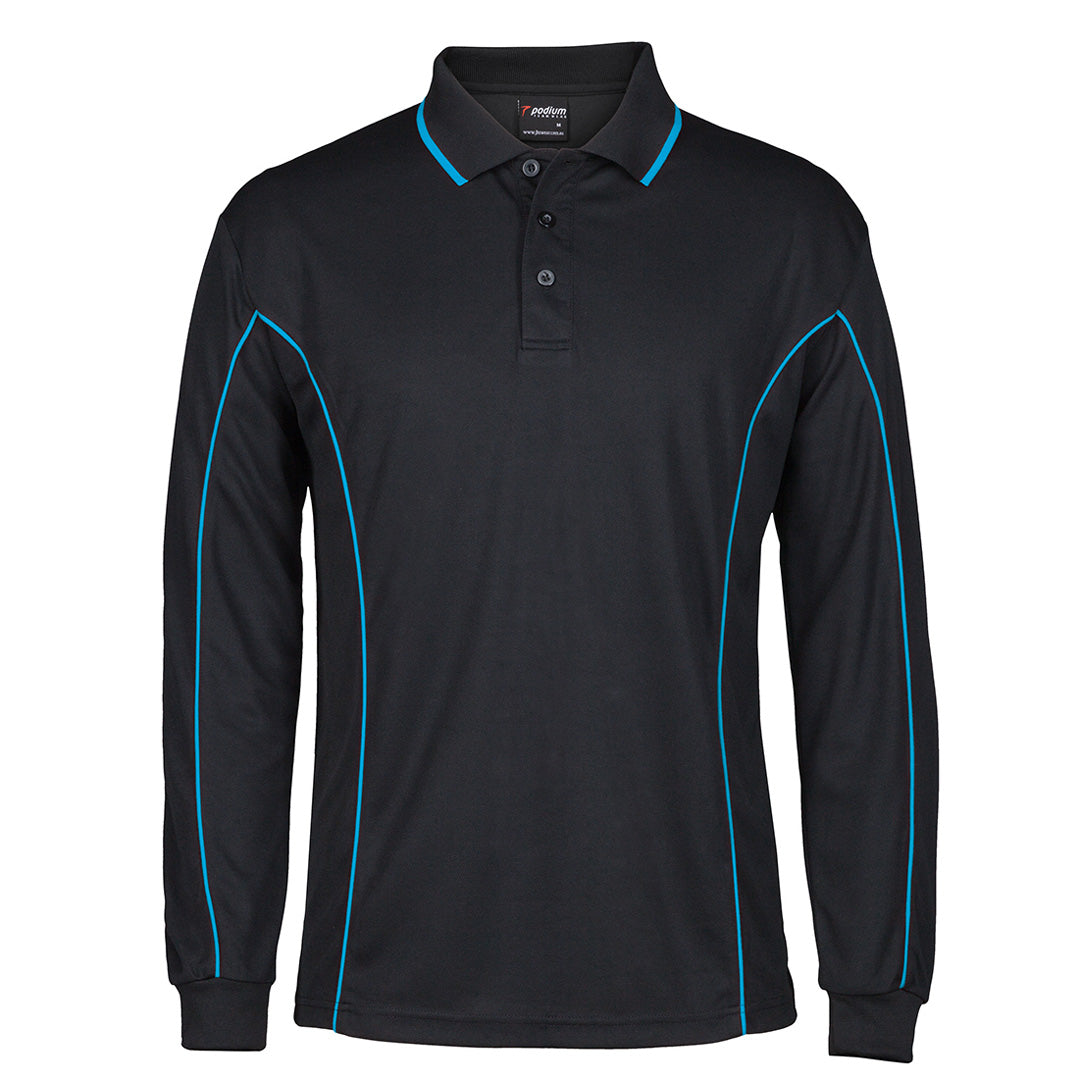 Jbs Wear The Piping Polo | Long Sleeve C1 | Adults Black/Aqua Shirts & Tops