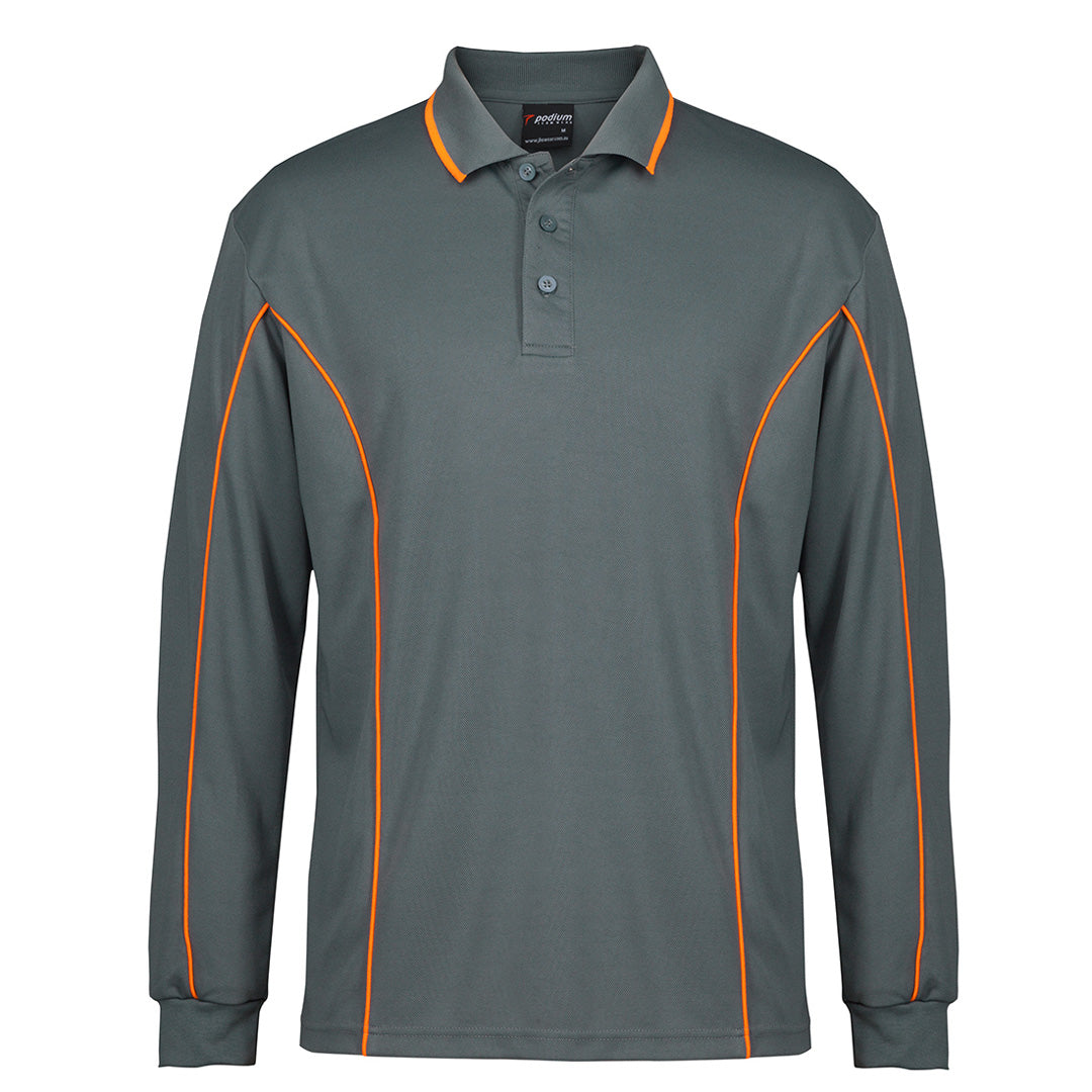 Jbs Wear The Piping Polo | Long Sleeve C2 | Adults Grey/Orange Shirts & Tops