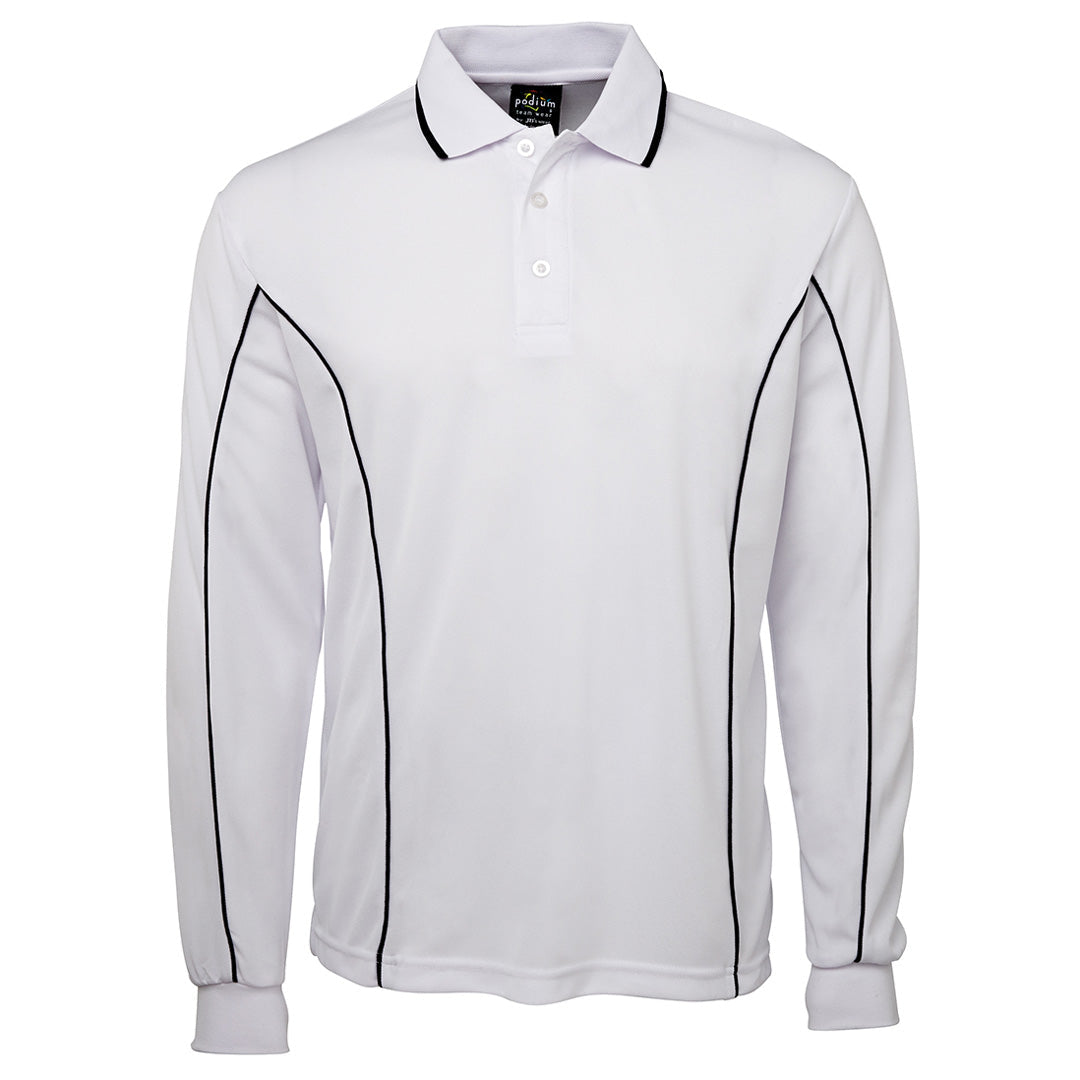 Jbs Wear The Piping Polo | Long Sleeve C2 | Adults White/Navy Shirts & Tops