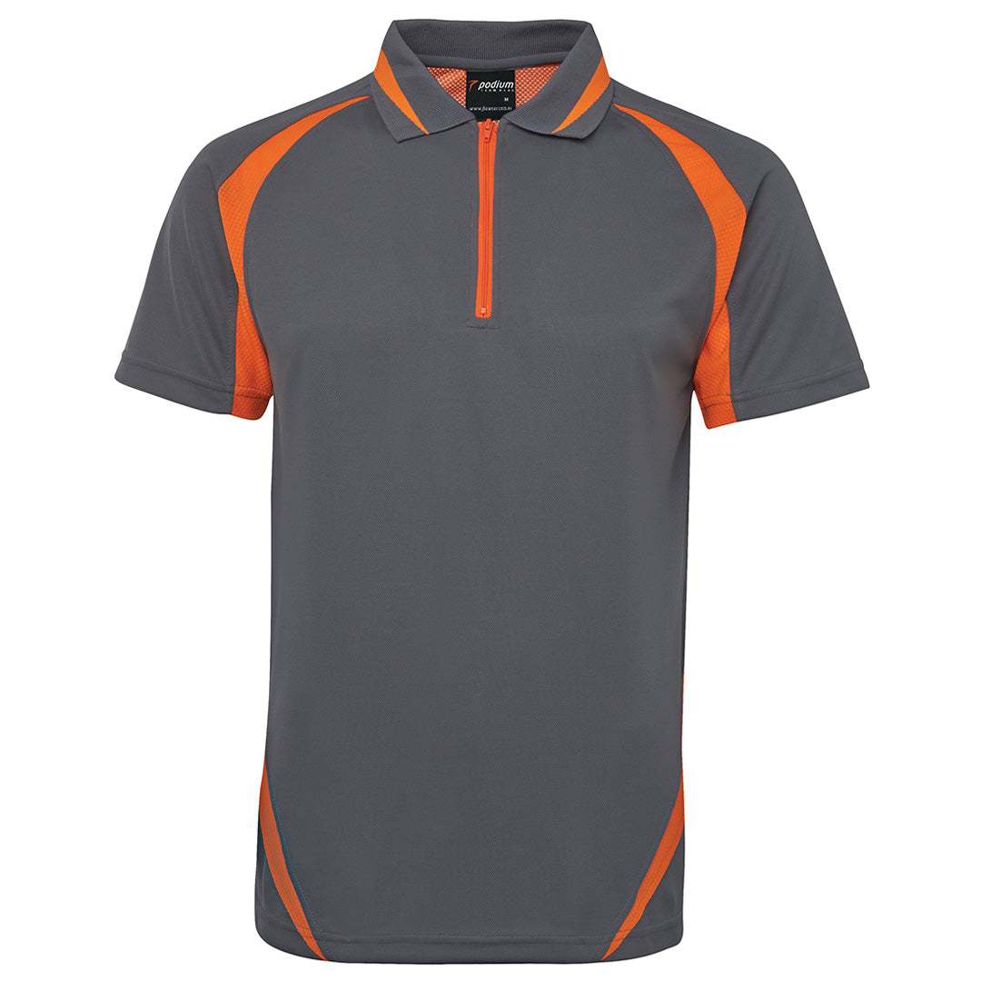 Jbs Wear The Zip Poly Polo | Short Sleeve | Mens Grey/Orange Shirts & Tops