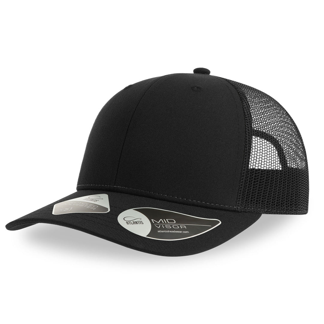 Atlantis Headwear The Bryce Recycled Trucker Cap | Atlantis Black/Black Headwear