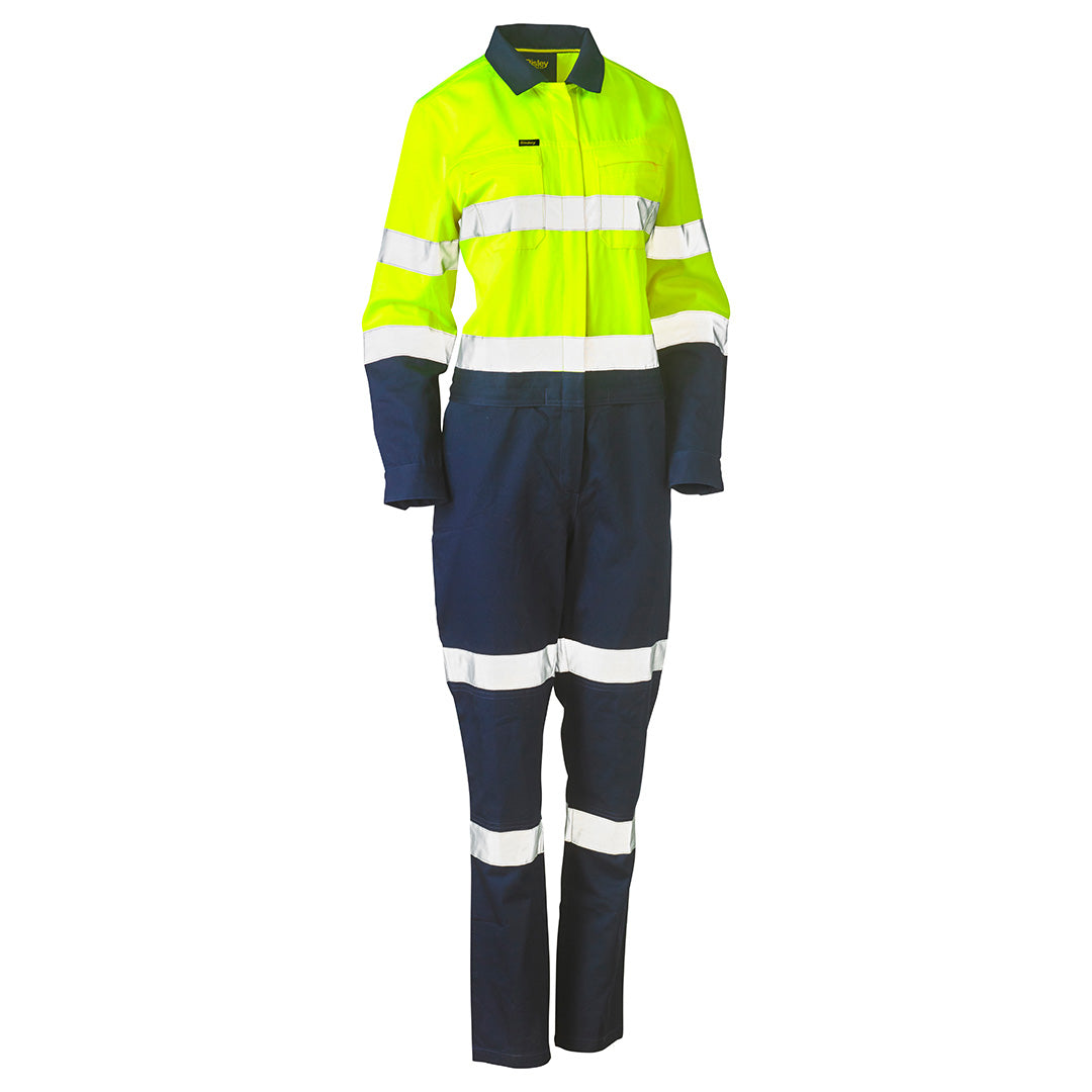 Bisley The Taped Hi Vis Cotton Drill Overall | Ladies Yellow/Navy Overalls
