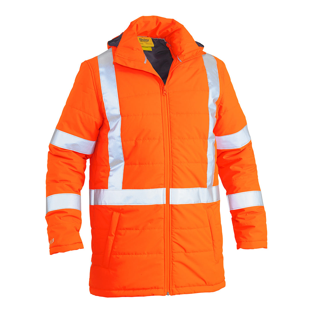 Bisley The Taped Puffer Jacket with X back | Hi Vis | Mens Orange Coats & Jackets
