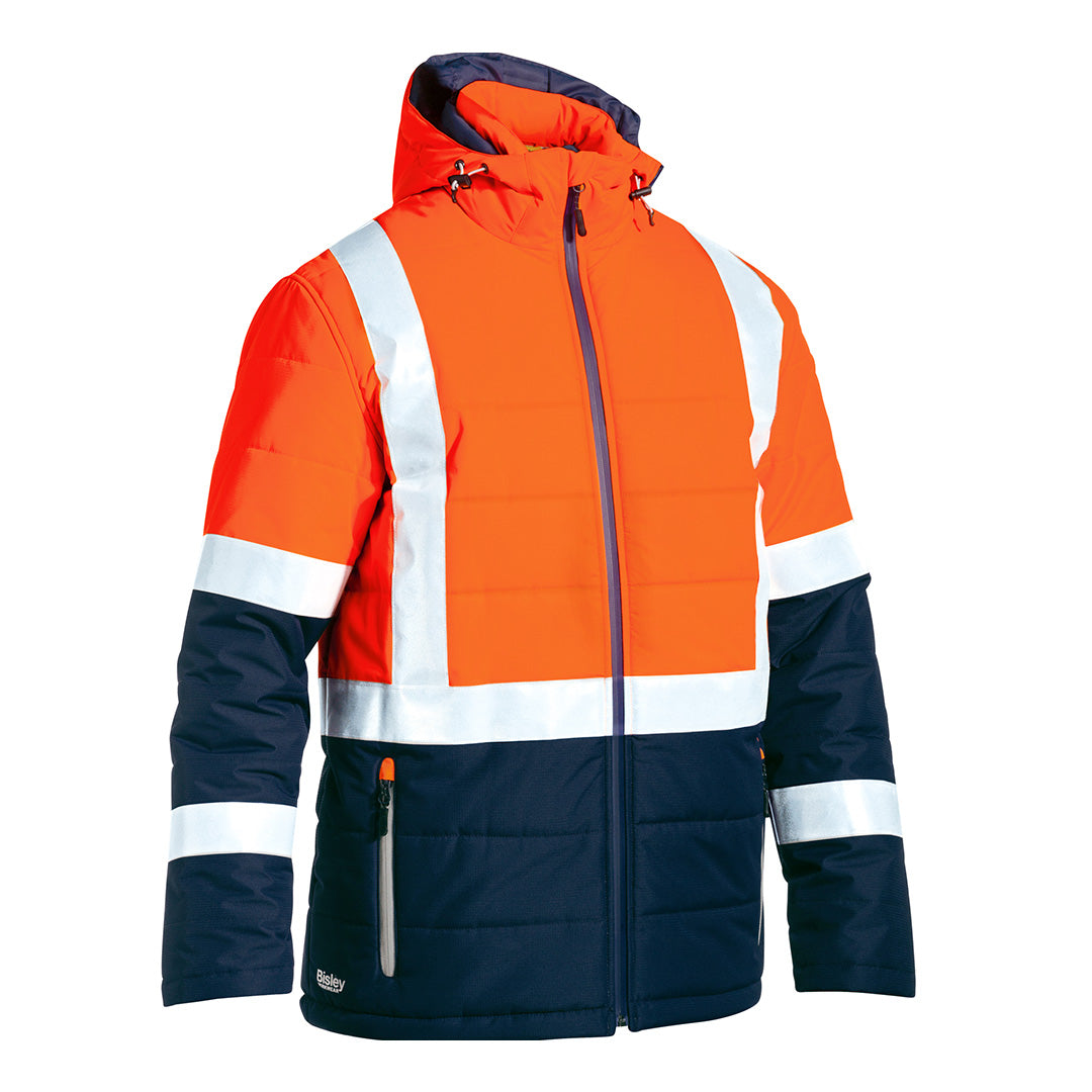 Bisley The Taped Puffer Jacket | Hi Vis | Mens Orange/Navy Coats & Jackets