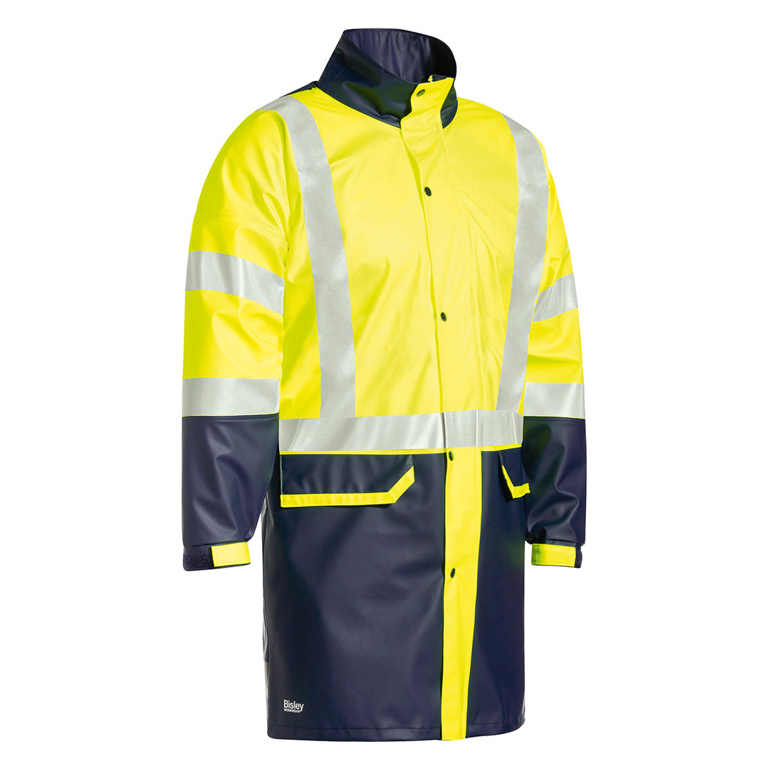 Bisley The Taped Stretch PU Rain Coat | Hi Vis | Mens Yellow/Navy Coats & Jackets