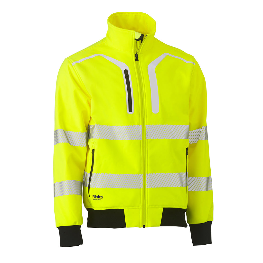 Bisley The Taped Soft Shell Bomber Jacket | Hi Vis | Mens Yellow/Navy Outerwear
