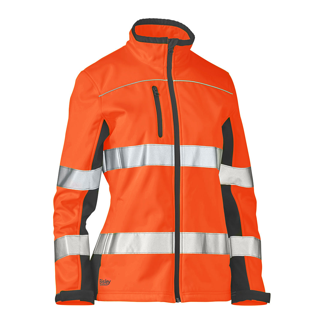 Bisley The Taped Two Tone Hi Vis Soft Shell Jacket | Ladies Orange/Navy Coats & Jackets
