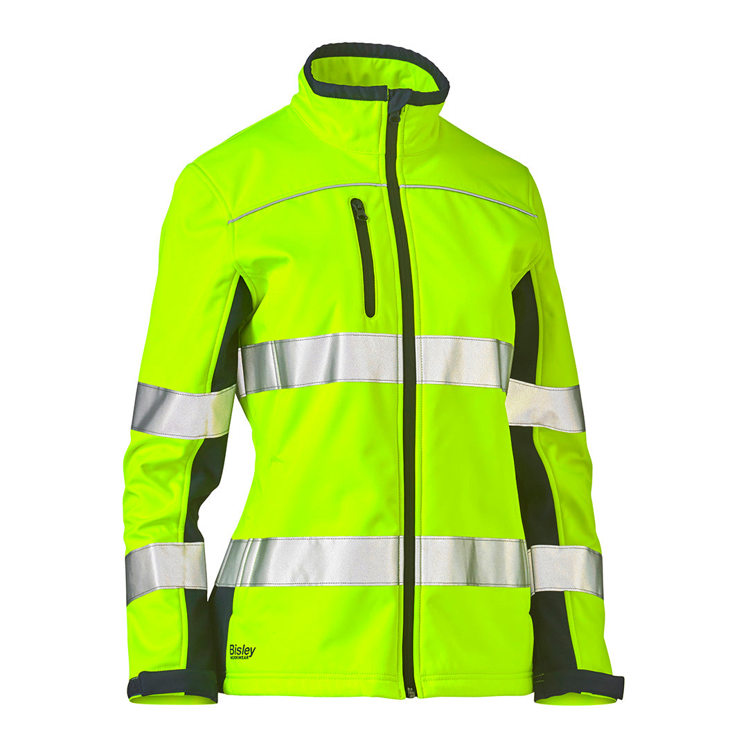 Bisley The Taped Two Tone Hi Vis Soft Shell Jacket | Ladies Yellow/Navy Coats & Jackets