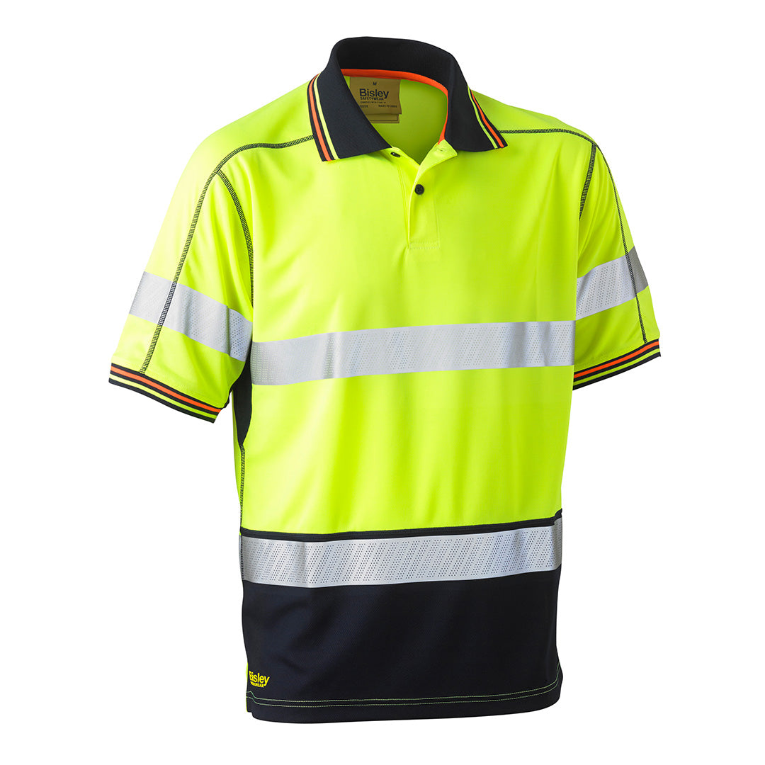 Bisley The Hi Vis Polyester Mesh Taped Polo | Short Sleeve | Mens Yellow/Navy Shirts & Tops