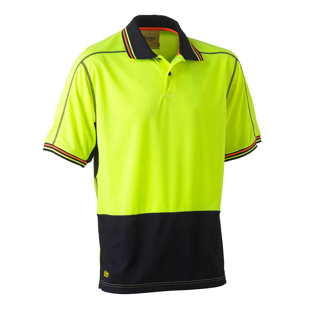 Bisley The Hi Vis Polyester Mesh Polo | Short Sleeve | Mens Yellow/Navy Shirts & Tops