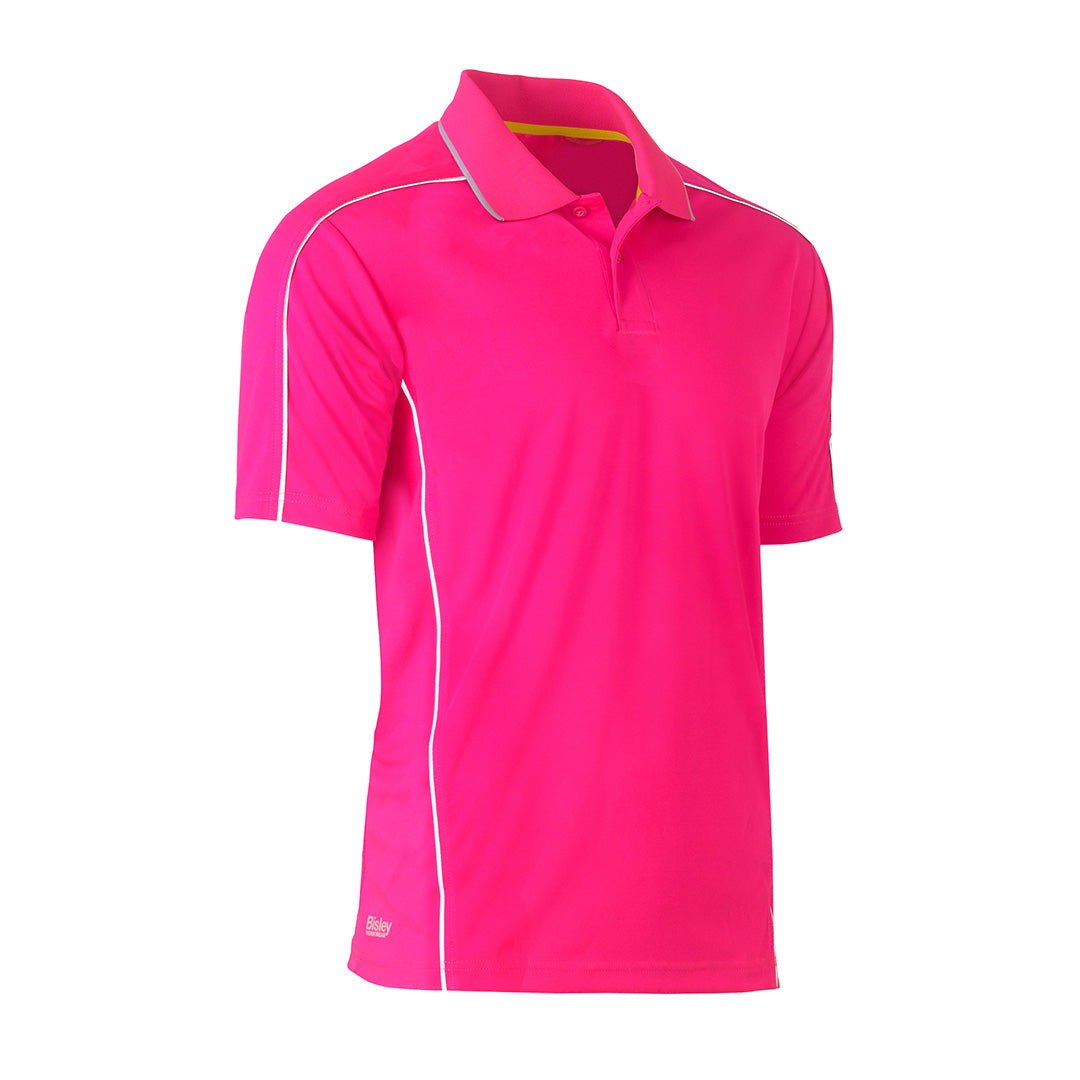 Bisley The Cool Mesh Polo | Reflective Piping | Mens Hot Pink Shirts & Tops