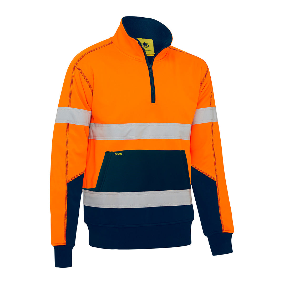 Bisley The Taped 1/4 zip Fleece Pullover | Hi Vis | Mens Orange/Navy Outerwear