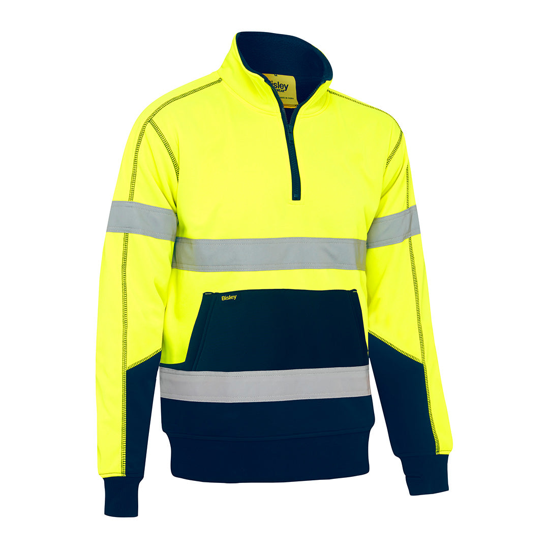 Bisley The Taped 1/4 zip Fleece Pullover | Hi Vis | Mens Yellow/Navy Outerwear