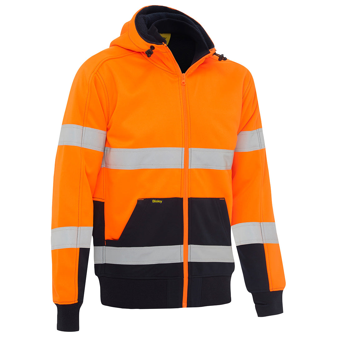 Bisley The Taped Zip Fleece Hoodie | Hi Vis | Mens Orange/Navy Outerwear