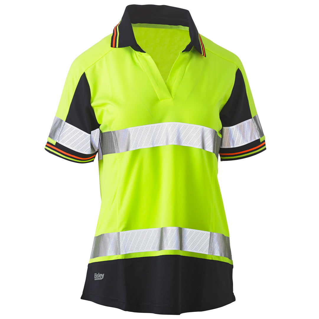 Bisley The Two Tone Taped Hi Vis Polo | Short Sleeve | Ladies Hi Vis Yellow Shirts & Tops