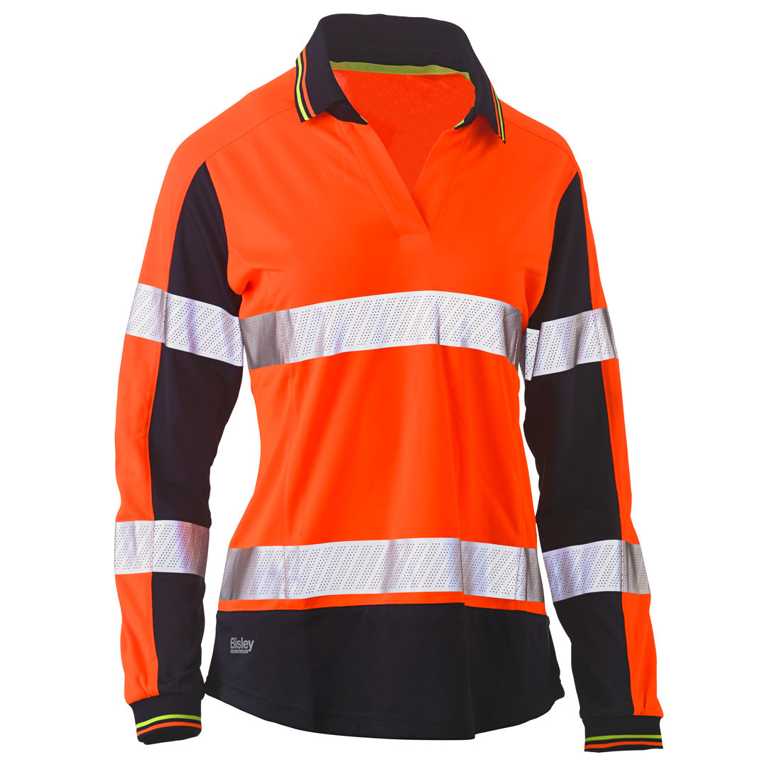 Bisley The Two Tone Taped Hi Vis Polo | Long Sleeve | Ladies Orange Shirts & Tops