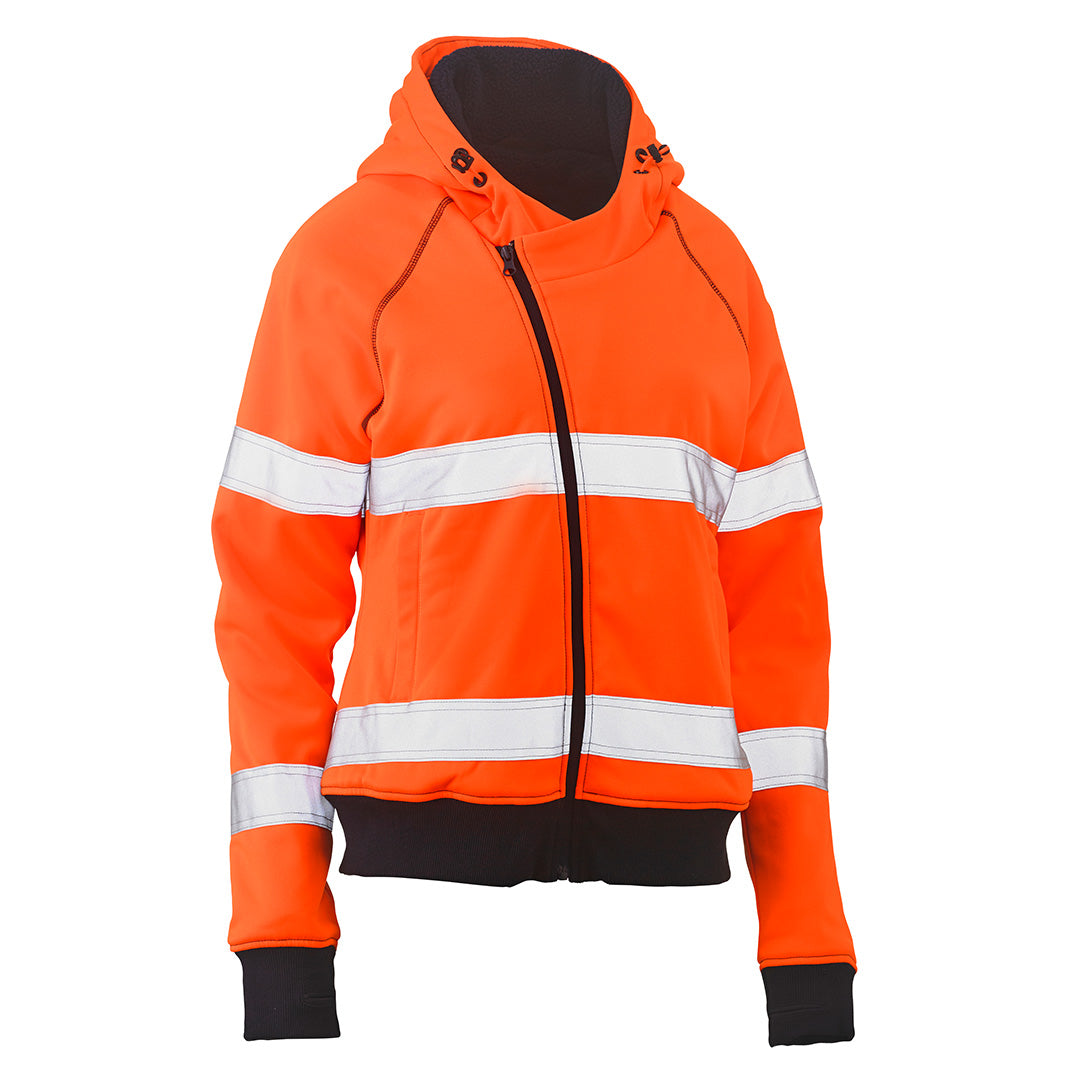 Bisley The Taped Hi Vis Fleece Zip Hoodie | Ladies Hi Vis Orange Outerwear